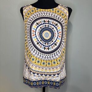 Renee C Yellow Sleeveless Boho Mandala Tank Top Size Small Split Back